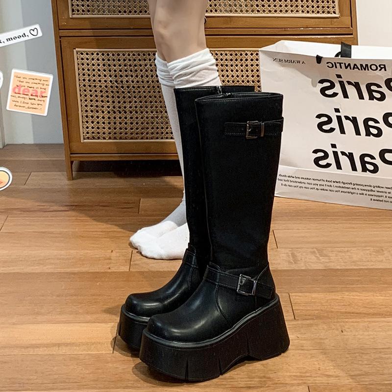 Black American Retro Versatile But Knee Thick-soled Boots Women's 2025 New Summer Slimming and Heightening Knight Boots