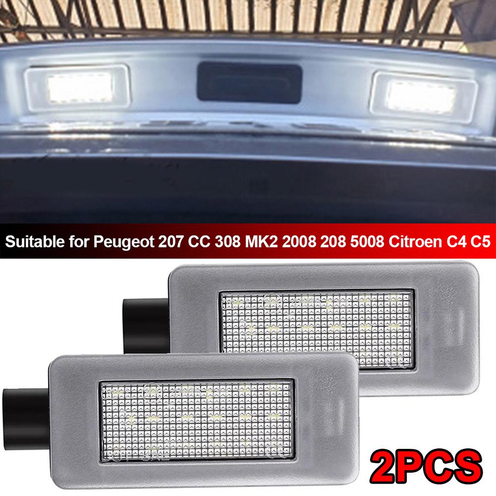 2PCS Car LED License Number Plate Light Lamp For Citroen C3 MK3 C4 C5 For Peugeot 207 CC 208 2008 308 II T9 Hatchback SW 3008