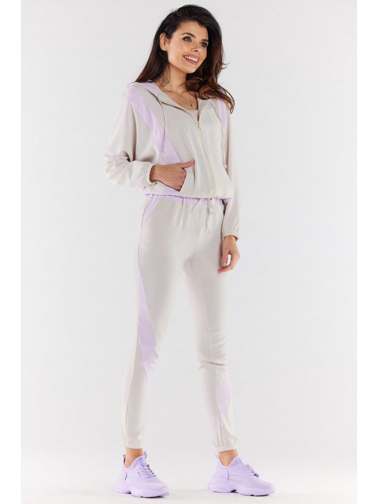 Casual fabric hoodie, beige and purple, size M