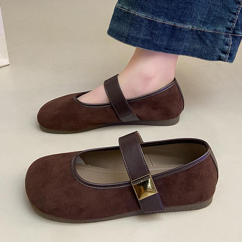 

Женские туфли-лодочки на плоской подошве, 2025 новые весенне-осенние туфли 40 темно-коричневого