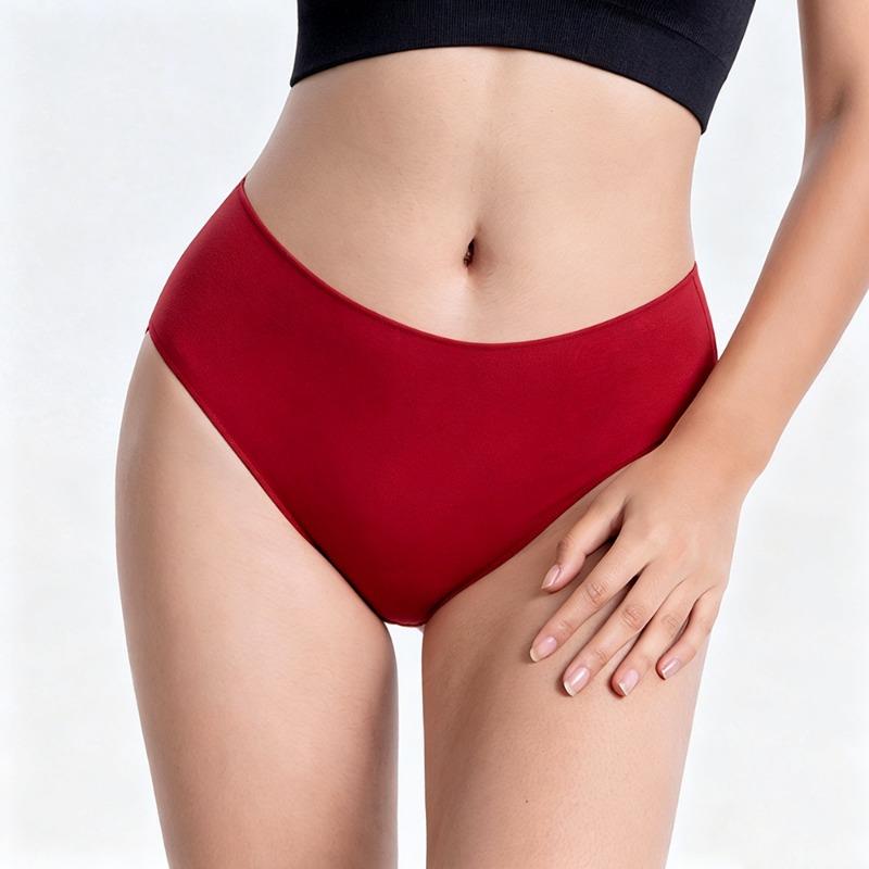 Women Seamless Breathable Solid Mid Waist Cotton Underwear Panties