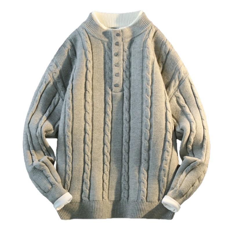 Men's Trendy Two-Piece Look Cable Knit Pullover Sweater - Long Sleeve, Solid Color for Autumn