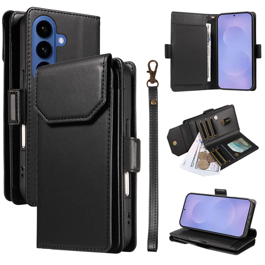 Luxury Magnetic Card Solt Wallet Flip Leather Phone Case For Samsung S26 Ultra S25 Plus S24 A16 A37 A57 A07 A17 Book Strap Cover