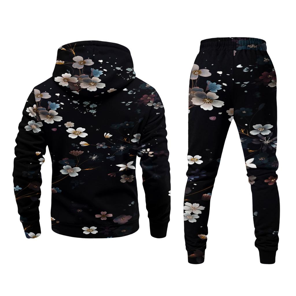 Men's Casual Christmas Print Hoodie and Straight-Leg Sweatpants Two-Piece Set for Holiday Celebration