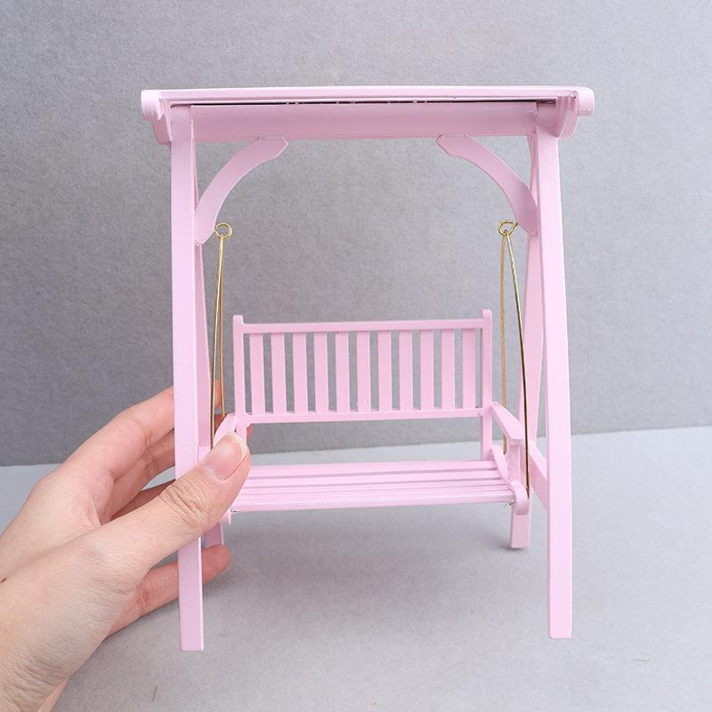 1Pcs Mini Furniture Wooden Crafts Storage Cabinet Bookcase 1: 12 Dollhouse Miniature Porch Swing Garden Decor Accessories