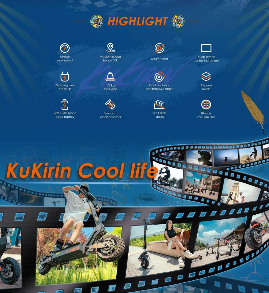 KuKirin G2 Electric Scooter 800W Motor Foldable Electric Scooter For Adult Top Speed 45Km/h Dual Disc Brakes 48V 15.6AH Max Load 120Kg Black
