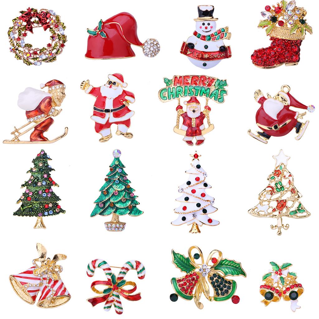 Christmas Brooch Set Santa Snowman Tree Pin Popular In Europe & US | Festive Lapel Pins for Xmas Sweater Decoration Men Women Body Accessories