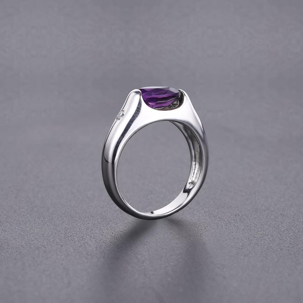 Natural Amethyst Ring, Light Luxury S925 Sterling Silver Seiko Inlaid Natural Colored Treasure Ring