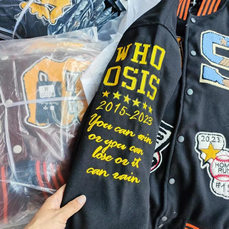 American Baseball Jacket Heavyweight Embroidered Wool Blend Loose Fit Men Women Couple Style Winter