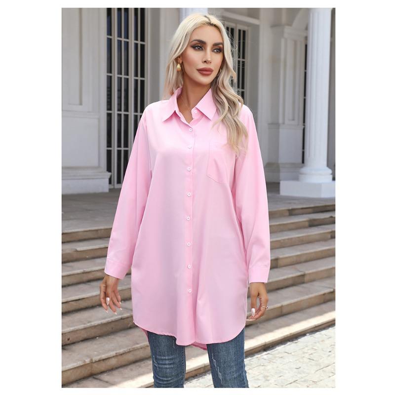 Fashion Long Sleeved Office Women Long Shirt Spring Autumn Loose Elegant Casual Basic Blouses Solid Color Lapel Streetwear Simple Tops Clothing