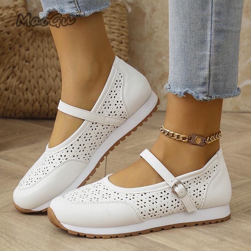 Women's Summer Breathable Casual Shoes Non Slip Comfortable Soft Sole Walking Shoes Woman Lightweight Buckle Strap Flats Sandals