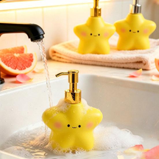 400ML Cartoon Star Soap Dispenser with Plastic Pump, Refillable Liquid Hand Soap Container, Empty Shower Gel Lotion Bottle for Bathroom