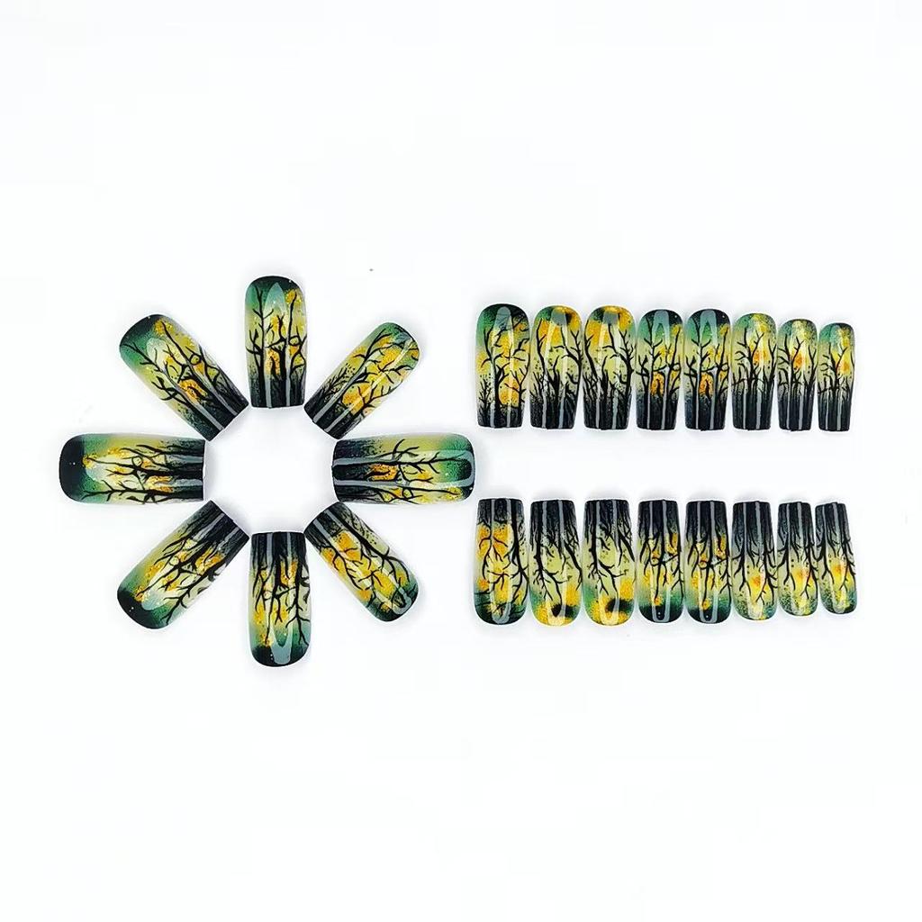 Dämmerwald Goldblatt Abnehmbare Nail Art Tips - 24 Stück