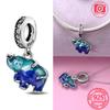 Copper Metal Lucky Symbol Gradient Blue Glass Big Lucky Elephant Necklace Charm Bead Components Compatible With Bracelet High Quality Fine Jewelry