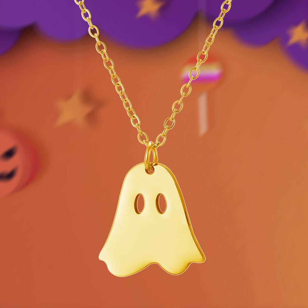 316L Stainless Steel Halloween Ghost Pendant Pumpkin Necklace for Women Men Gold Color Cat Necklace Friendship Jewelry Gift