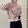 Half Zipper Striped Pullover Sweater Women's Loose Short Lazy Style Versatile Knitted Sweater Autumn and Winter New