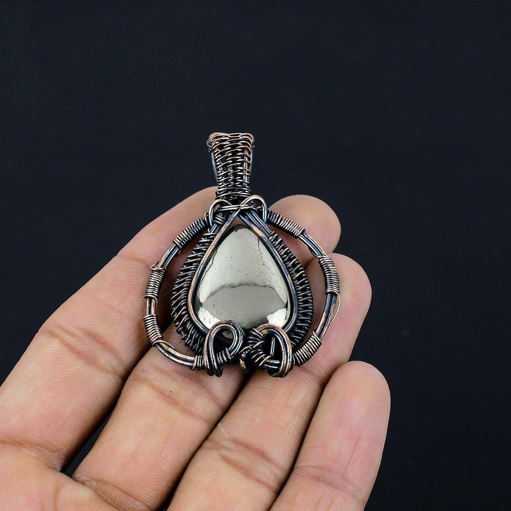 Golden Apache Pyrite Pendant, 999 Copper Wire Wrapped Jewelry, Gemstone Pendant, Gift For Her Handmade Dainty Jewelry