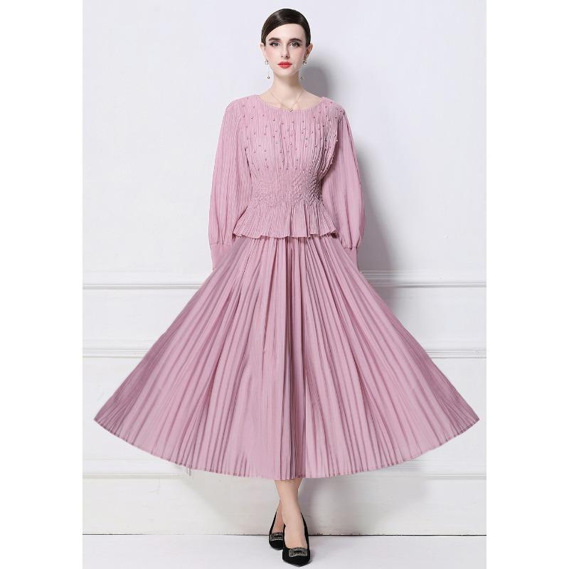 

Весенне-осеннее женское макси длинное платье с круглым вырезом, серое, черное, зеленое, коричневое, розовое, красное, лоскутное платье, романтичная вышивка бисером, вечернее платье с плиссировкой, элегантное, женственное One Size розовый