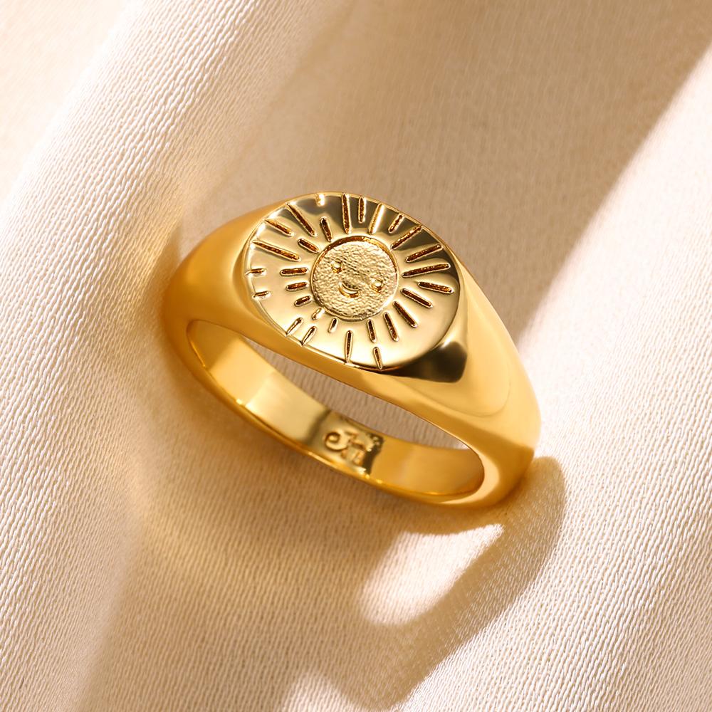 Stainless Steel Sun Smile Rings Gold Finger Rings For Women Classic Fashion Couple Jewelry Best Friend Gift Wholesalers