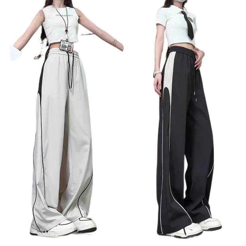 Unisex Striped Summer Pants for Teens, 2025 New Arrival, Straight Cut Wide-Leg Sports Style