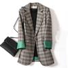 Moda Cuadros Mujer Abrigo Blazer Chaqueta de Traje Retro Blazer Mujer Abrigos Casuales Abrigo para Damas de Oficina