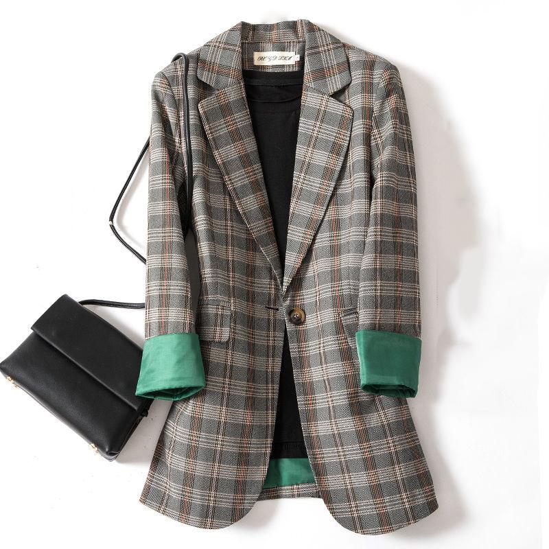 Moda Cuadros Mujer Abrigo Blazer Chaqueta de Traje Retro Blazer Mujer Abrigos Casuales Abrigo para Damas de Oficina