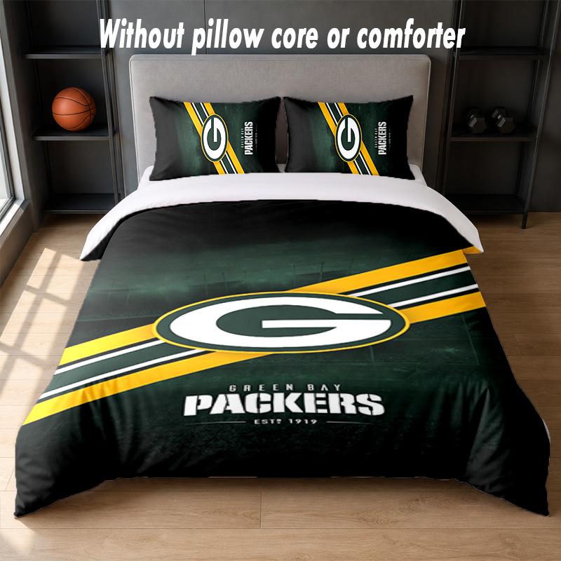 Green Bay Packers Design Bed Bedding Set 1 Duvet Cover + 2 Pillowcases Soft Breathable Household Bed Linens
