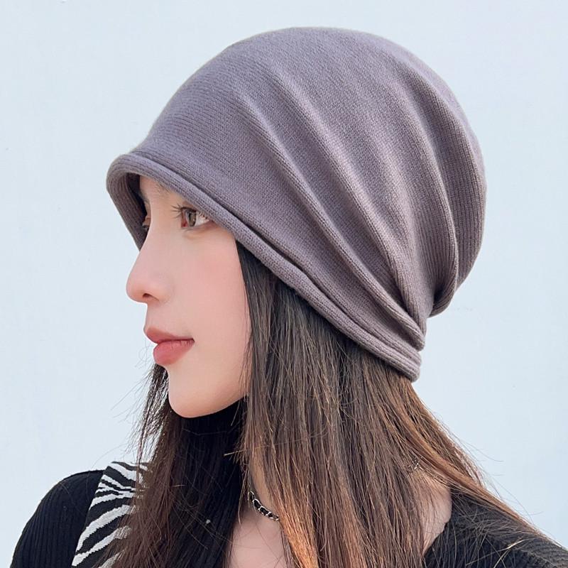 Women's Korean Style Knitted Hat - Spring/Autumn Versatile Rolled Edge Solid Color Pullover