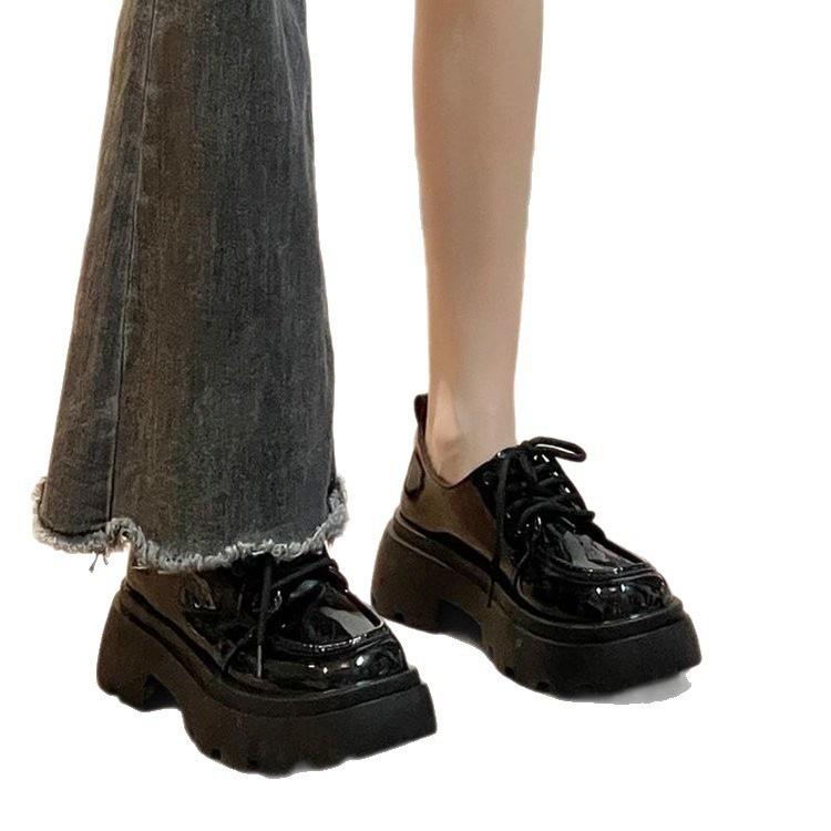 Black platform lace-up small leather shoes spring and summer students new retro British style Japanese jk shoes