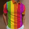 Full Print Fashion Polo Shirt For Men Summer Short Sleeve Button Collar Colorful Stripe Pattern Shirt New In Men's Tennis Tshirt