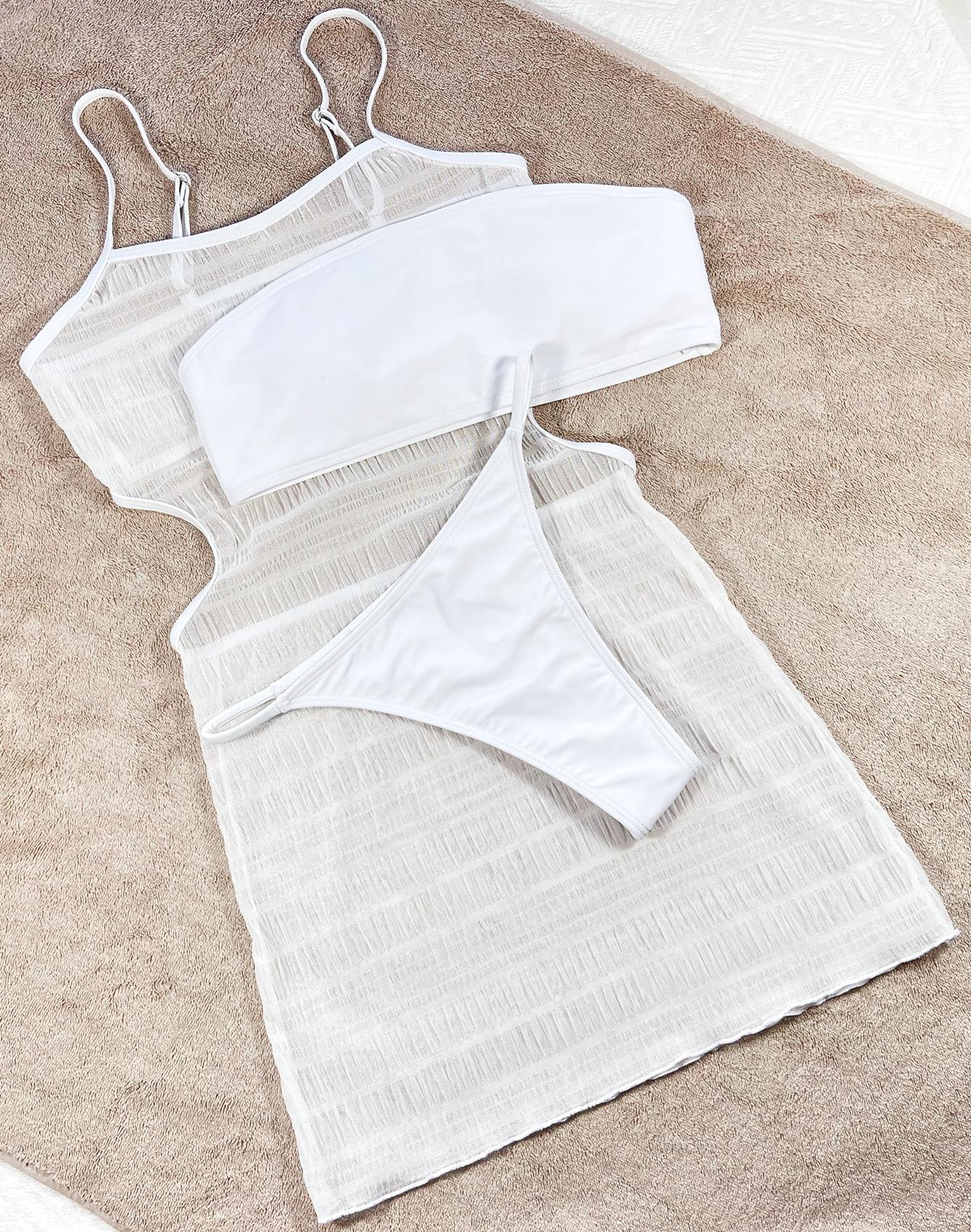 

Женский купальник из трех частей, однотонный сексуальный цельный купальник бикини, пляжная одежда, купальные костюмы L белый