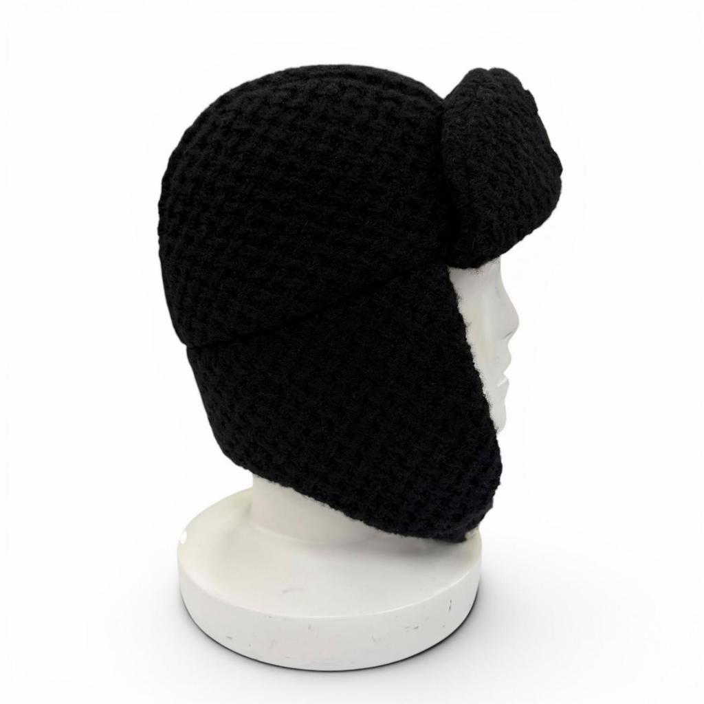 Pristine CHANEL Knit cap COCO Mark Chapka Hat Trapper Hat Flight Hat cashmere Used