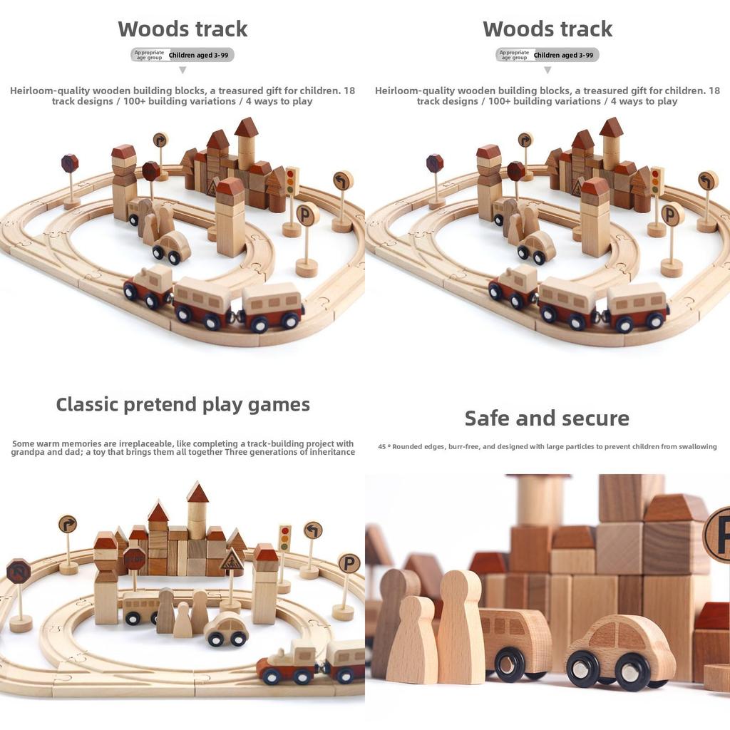 Divertido Tren de Transporte de Ciudad de Madera, Ensamblaje de Vías, Bloques de Construcción, Set de Juguetes para Niños Pequeños y Educación Temprana