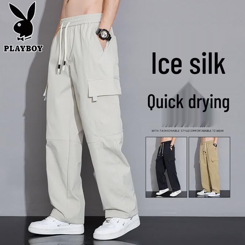 PLAYBOY Men s Casual Ice Silk Loose Straight Workwear Pants XL