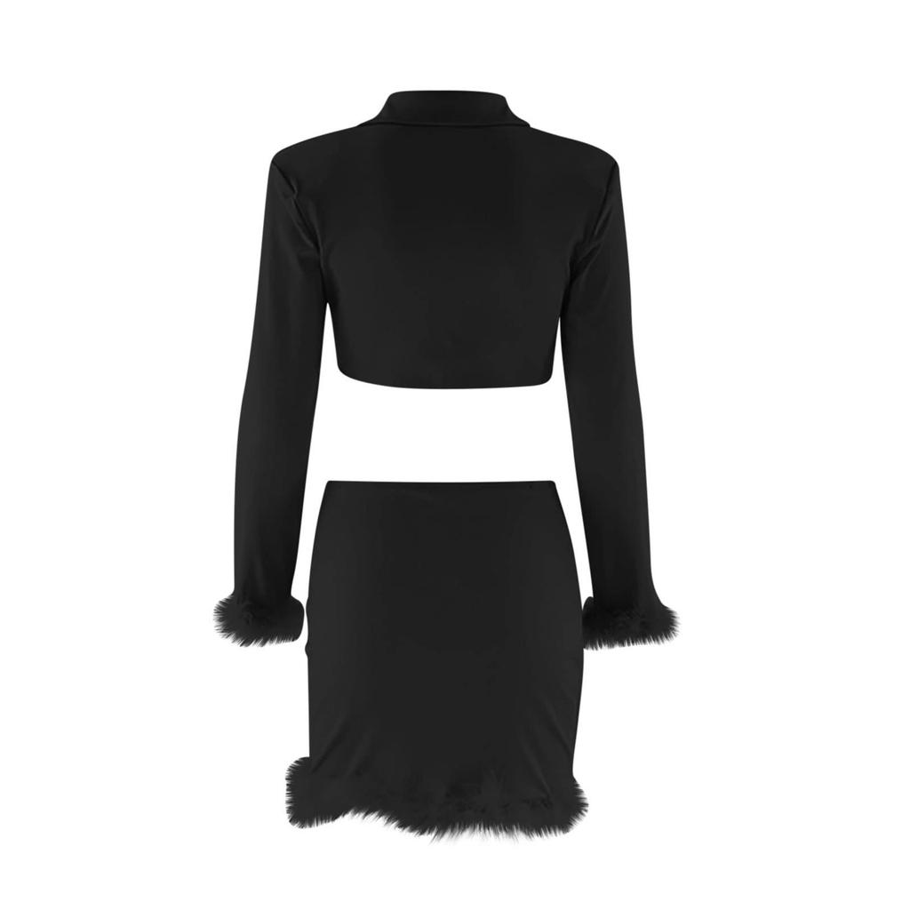 Women's Deep V Long Sleeve Top Tight Wrap Hip Dress Temperament Set