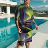 Men's Casual Sports Set Short Sleeve and Shorts Two-Piece Fashion Geometric Pattern Summer Daily Wear Comfortable Breathable