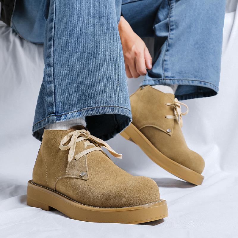 Fashion Real Leather Men Casual Luxury Boots British Retro Short Shoes Outdoor Tooling Desert Boots Classics Comfy Anti-slip Ankle Boots