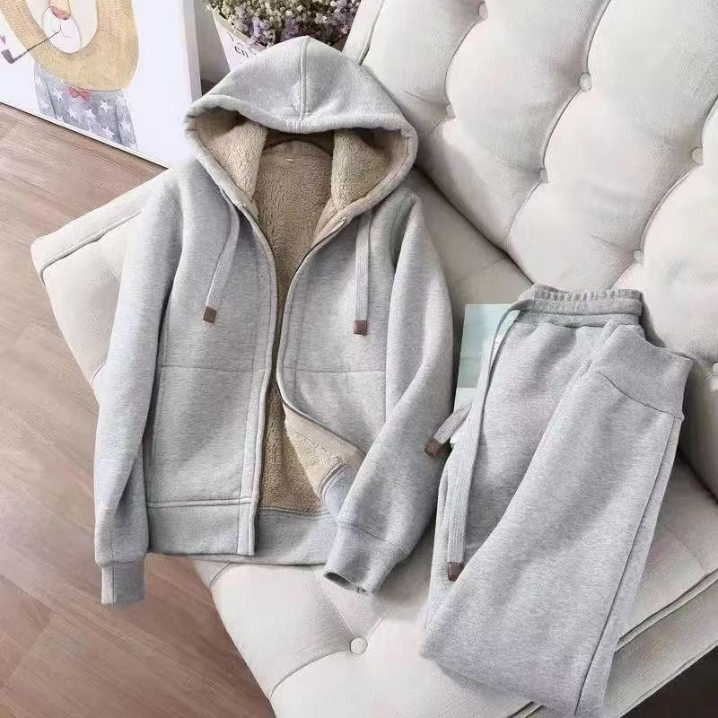 Damen Winter Plus Samt Hoodie & Hose Set - Trendiges Lässiges Zweiteiliges Oberbekleidungsset