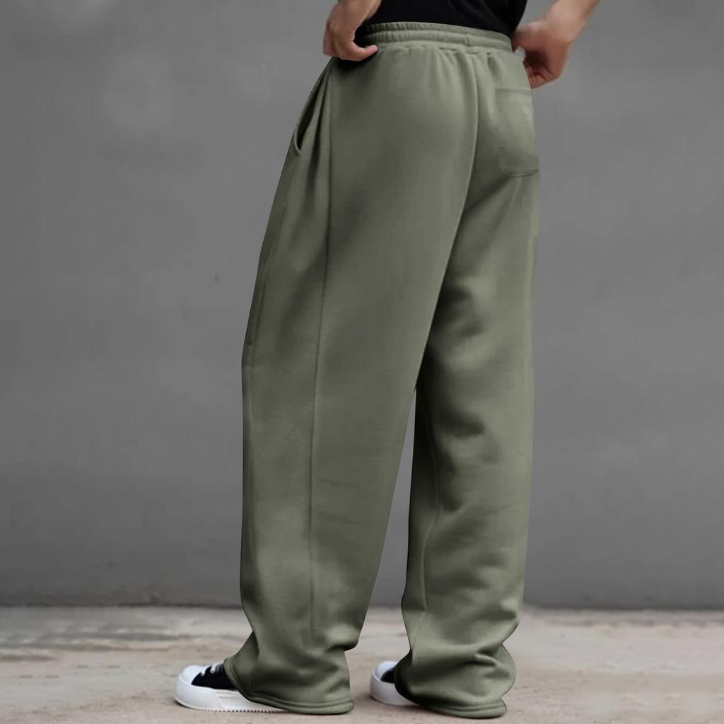 Pantalones de Hombre con Bolsillos y Cordón Pantalones Deportivos Casuales de Pierna Recta