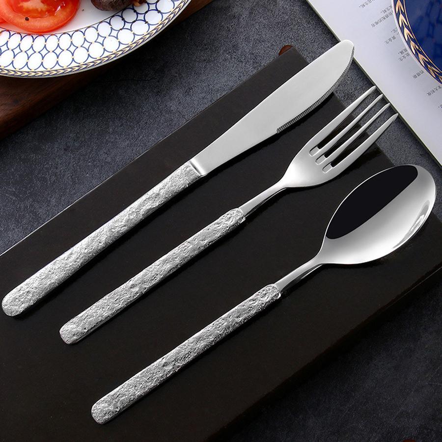Stainless Steel Cutlery Set Stone Textured Handle Steak Knife Fork and Coffee Spoon High-end Suitable for Restaurants and Hotels