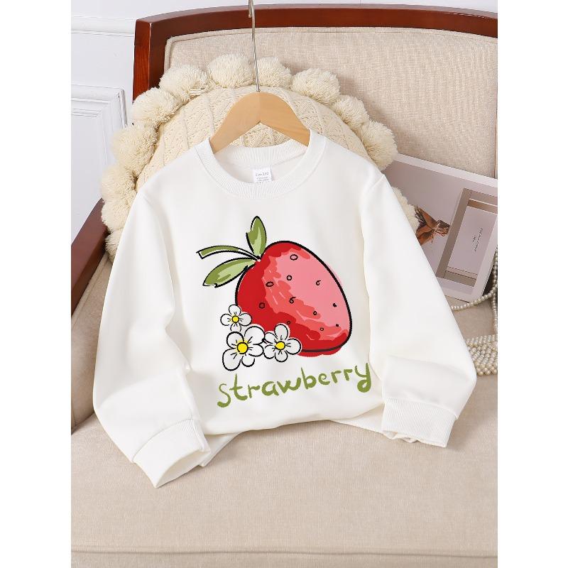 Kids Crewneck Sweatshirt, Strawberries with Flowers & Leaves Print,Casual Sportswear for Spring & Autumn
