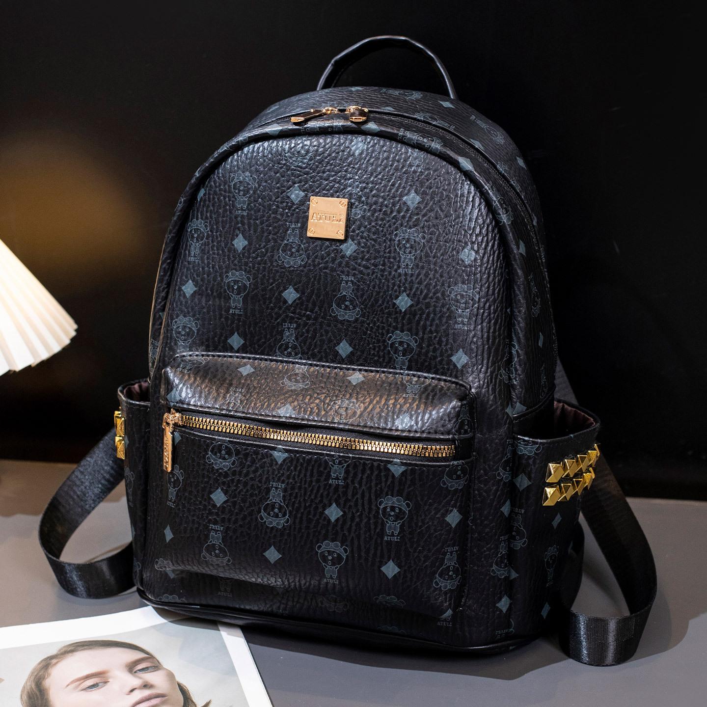 

Принтованный рюкзак для путешествий новый студенческий рюкзак премиум универсальный нишевая мода рюкзак большой вместимости чёрный