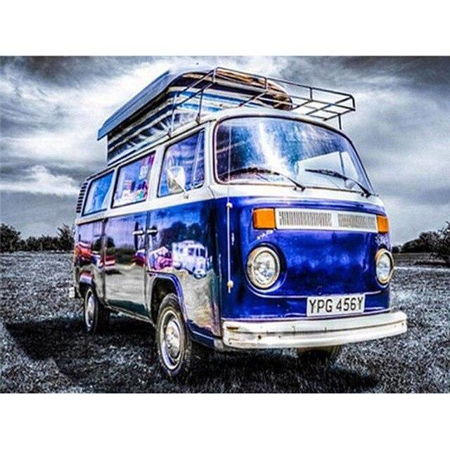 5D-Diamant-Stickerei zum Selbermachen, Bus, Diamant-Gemälde, Kreuzstich, Kunsthandwerk, Diamant-Mosaik-Set, komplett, quadratisch, rund, Strass, Heimdekoration