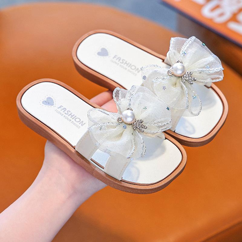 Children s Cute And Fashionable Little Bear Bow Flip-flops Summer Girls  Casual, Comfortable And Home-use Anti-slip Flip-flops 26-27