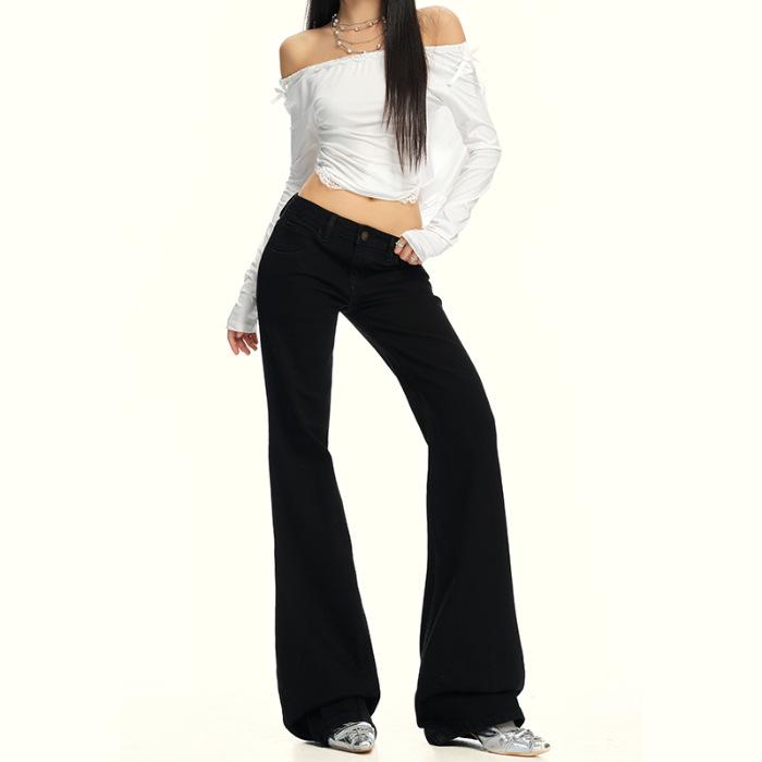 

2025 Autumn Collection: American Spicy Girl Low-Waist Slimming Washed Micro-Flare Jeans XS