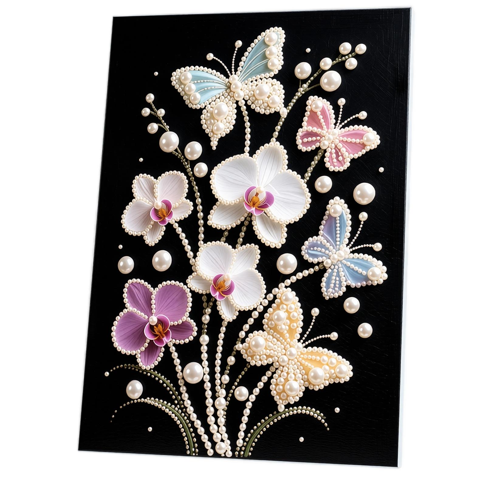 DIY Pearl Art Kit Floral Design Handmade Pearl Decoration Craft Kit for Home Wall Hanging Pearl Embellished Butterfly and Orchid Pattern One Size