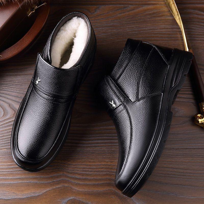 Leather cowhide men's cotton shoes soft cowhide soft sole business casual leather shoes