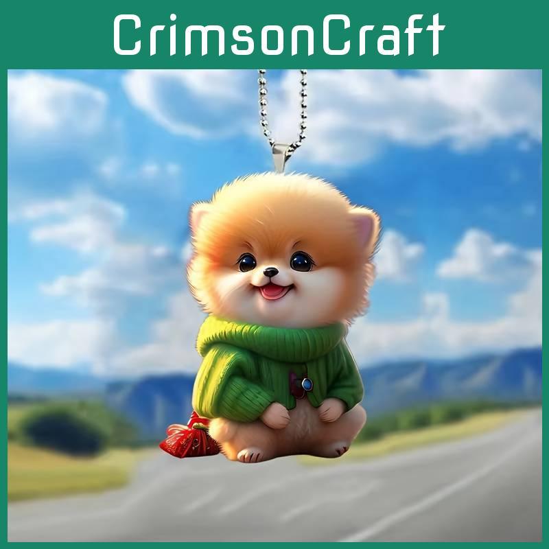 Adorable Plush Dog Acrylic Car Rearview Mirror Hanging Decoration Charm Gift