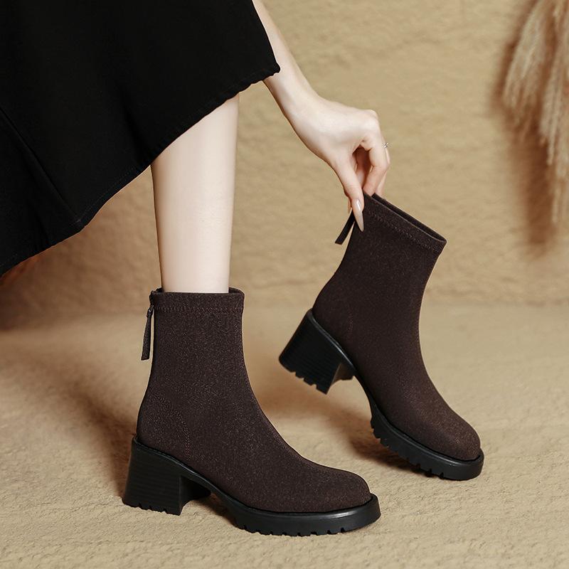 Platform Martin Boots Women's British Style 2025 New Autumn and Winter Thick Heel Medium Tube Women's Boots Soft-sided High-heeled Short Boots