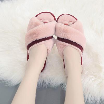 Autumn Winter Cross Slippers Femal Assorted Color Indoor Floor Drag Open-toe Cotton Slippers Home Women Plush Slippers